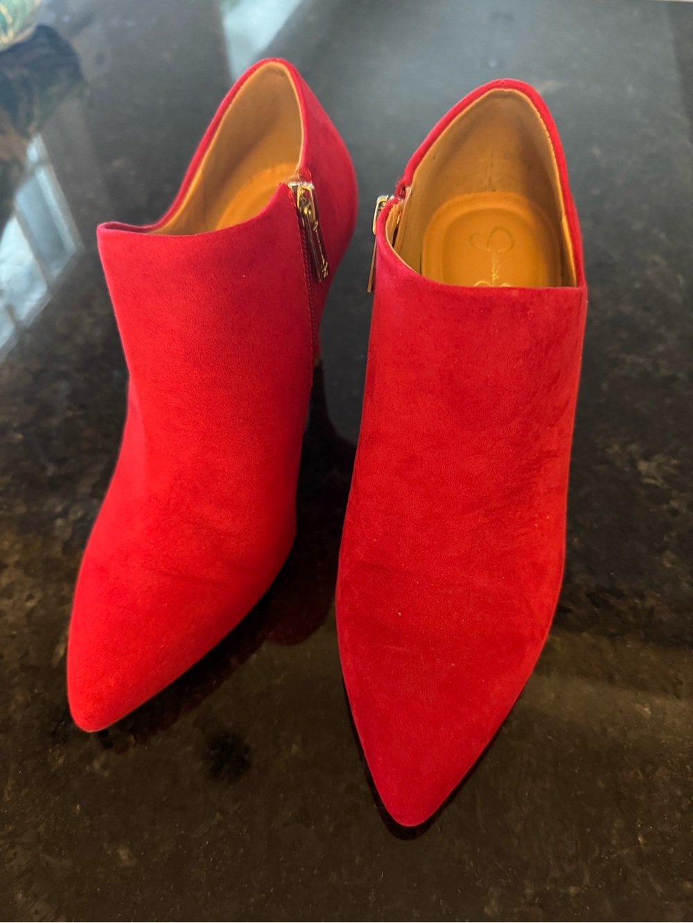 Jessica Simpson Red Suede Pointed Ankle Booties with Side Zip
